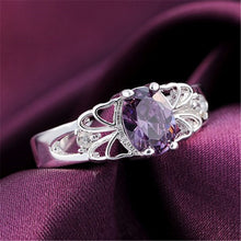 Luxury elegant amethyst Silver Rings Jewelry Crystal Beautiful flowers ring women lady cute nice beat wild  SM6