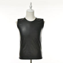 M L XL PU Leather O-neck Men Tank Tops Sexy Sleeveless Shirts Men Imitatiion Faux Leather Vest SM6