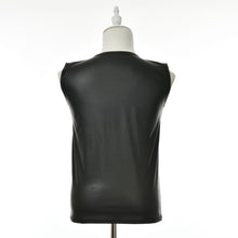 M L XL PU Leather O-neck Men Tank Tops Sexy Sleeveless Shirts Men Imitatiion Faux Leather Vest SM6