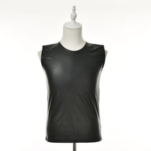 M L XL PU Leather O-neck Men Tank Tops Sexy Sleeveless Shirts Men Imitatiion Faux Leather Vest SM6