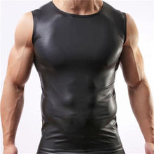 M L XL PU Leather O-neck Men Tank Tops Sexy Sleeveless Shirts Men Imitatiion Faux Leather Vest SM6