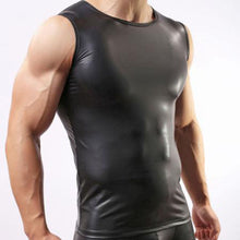 M L XL PU Leather O-neck Men Tank Tops Sexy Sleeveless Shirts Men Imitatiion Faux Leather Vest SM6