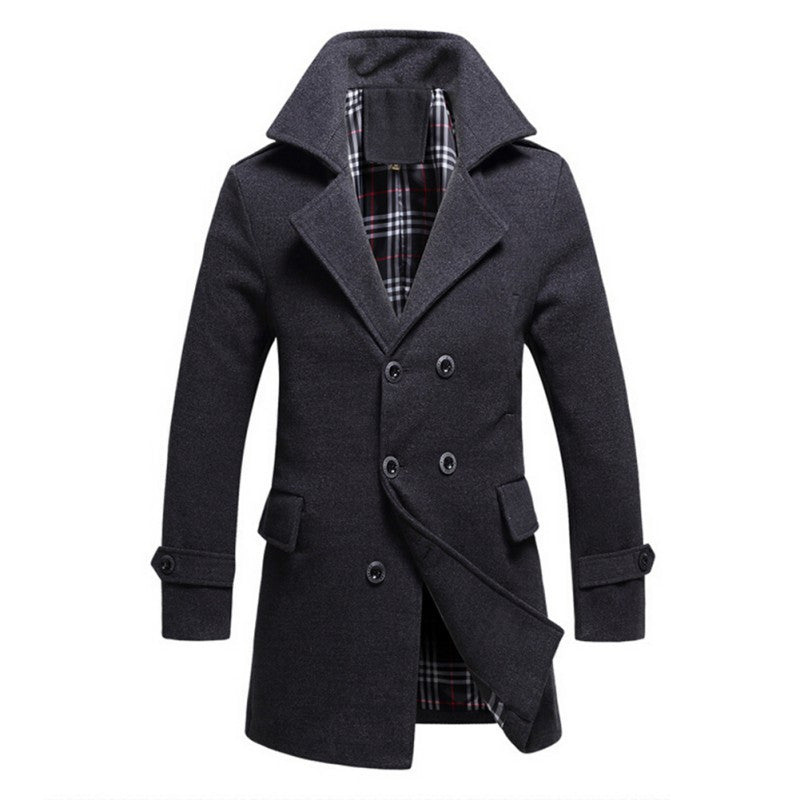 Men Cotton Blends Coat Long Jacket Double Breasted Overcoat SM6
