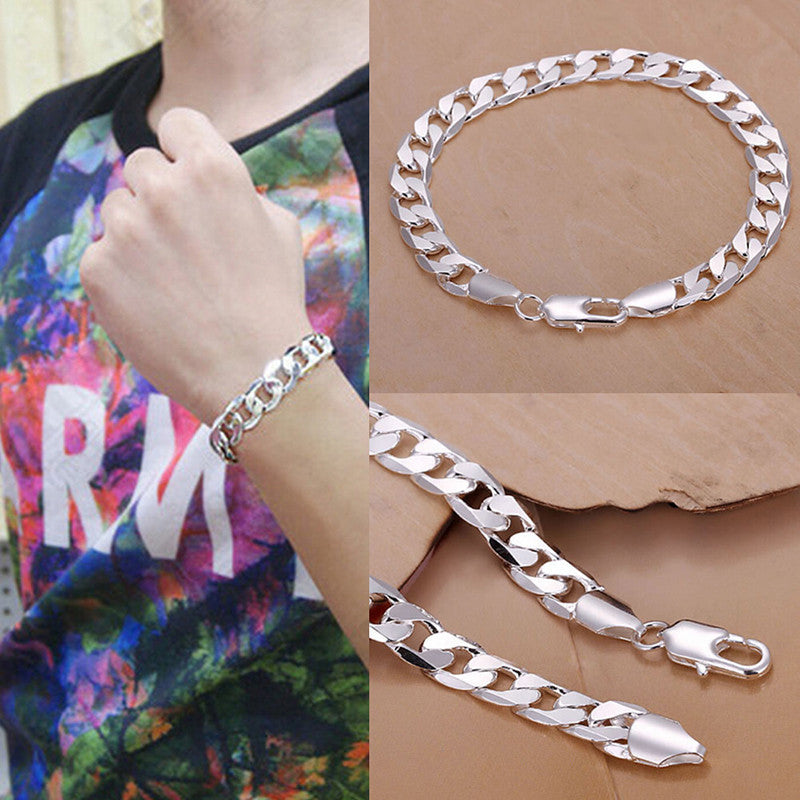 Men's 8MM Chain Bracelet Women's DIY Jewelry Sliver Plated Lobster Clasp Link Bracelets SM6