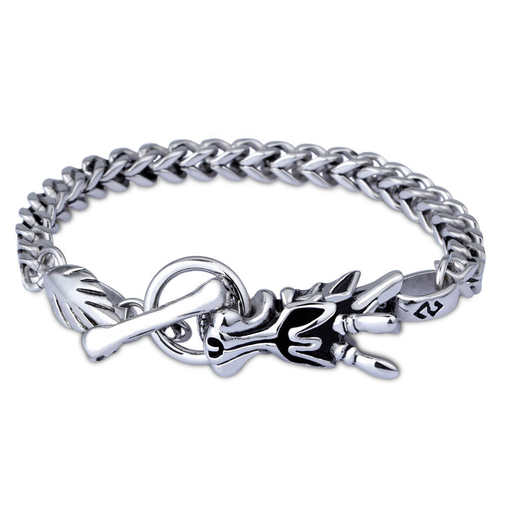 Men's Chinese Element Dragon Head Bracelet 316L Titanium Steel Antique Silver al Ornaments Polished SM6