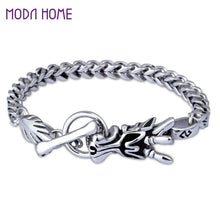 Men's Chinese Element Dragon Head Bracelet 316L Titanium Steel Antique Silver al Ornaments Polished SM6