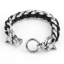 Men's Wolf Head Bracelet Hand-woven Cow Leather 316L Titanium Steel Polished al Ornaments Punk Rock SM6