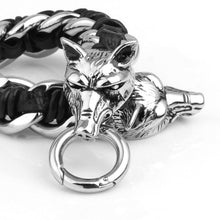 Men's Wolf Head Bracelet Hand-woven Cow Leather 316L Titanium Steel Polished al Ornaments Punk Rock SM6