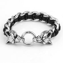 Men's Wolf Head Bracelet Hand-woven Cow Leather 316L Titanium Steel Polished al Ornaments Punk Rock SM6