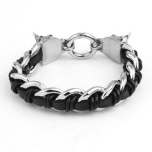 Men's Wolf Head Bracelet Hand-woven Cow Leather 316L Titanium Steel Polished al Ornaments Punk Rock SM6