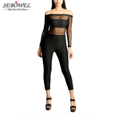 Mesh Top Long-Sleeve One Piece Jumpsuit Long Pants Sexy Club Off Shoulder Bodycon Sheer Jumpsuit Romper For 6618 SM6