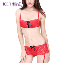 Moobody Sheer Lace Women's Sexy Lingerie Bra Panty Set Thongs Bowknot Erotic Underwear 4 Garter Belt Bikini Nightwear Sleepwear SM6