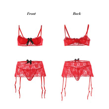 Moobody Sheer Lace Women's Sexy Lingerie Bra Panty Set Thongs Bowknot Erotic Underwear 4 Garter Belt Bikini Nightwear Sleepwear SM6