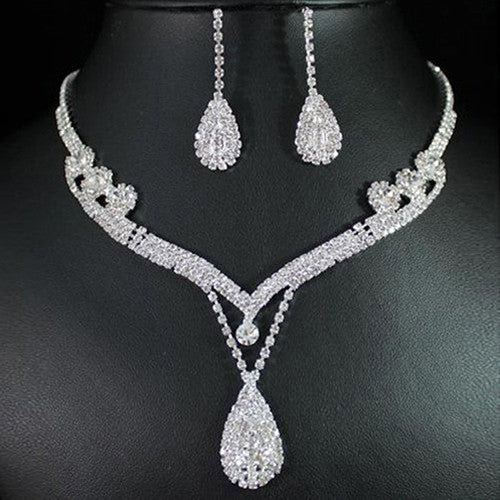 Bridal Chic Crystal Rhinestone Water Drop Necklace Earrings Set Gifts For Women  SM6