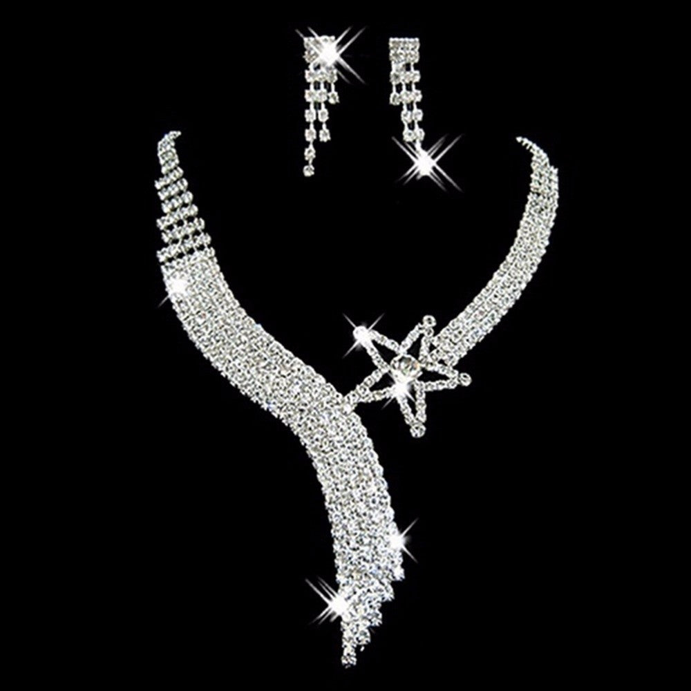Wedding Jewellery Set Austrian Crystal Bridal Jewelry Sets For Women Long Tassel Statement Necklace Earrings Set SM6