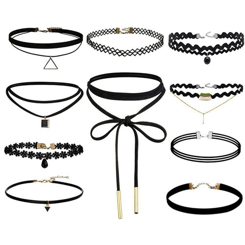 10Pcs Black Gothic Punk Velvet Tattoo Lace Choker Necklace Long Pendant Jewelry Women Collar Chocker SM6