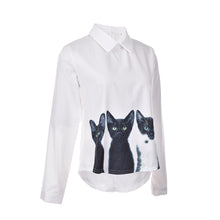 Cats Printed Pullover Shirts Long Sleeve Casual Women Korean White Blouse SM6