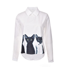 Cats Printed Pullover Shirts Long Sleeve Casual Women Korean White Blouse SM6