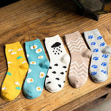 Japanese Women Wind Cloud Rain Weather Socks Cartoon Weed Egg Rural Striped Footprint Socks 5 Styles SM6