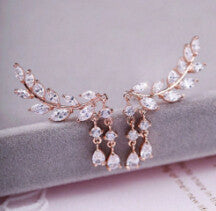 Design Rhinestone Tassel Leaves Stud Earring Ear Drop Ear Stud Earrings Women Statement Jewelry SM6