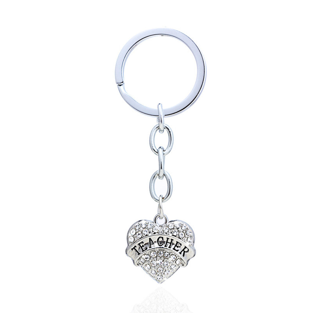 s Student Teacher's Day Gifts Friend Jewelry Charm Key Chain Love Heart Alloy Crystal Teacher Keyring  SM6
