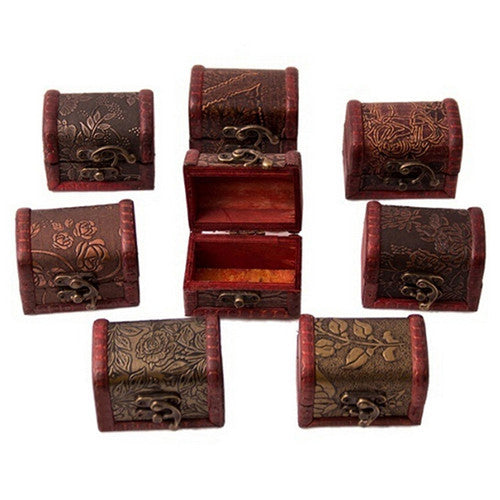 Vintage Wooden Jewelry Storage Treasure Chest Wood Box Case Organiser Gifts Carrrying Cases R om send SM6