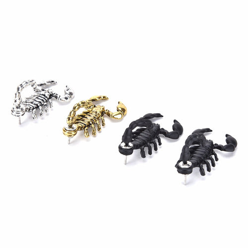 Ancient Men Women 3D Animal Metal Scorpion Ear Stud Earrings TS CA Gold  Silver  Black color SM6
