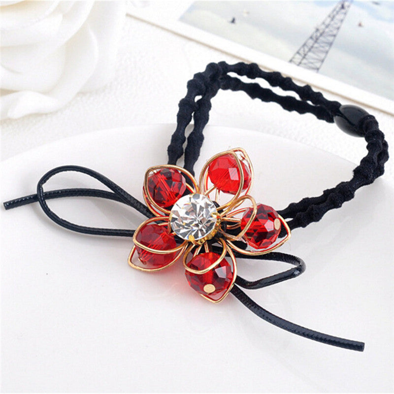 Elegant Flower Women Hair Rope Flower Scrunchy Crystal Materail Elastic Hair B  For Women Hair Accessories SM6