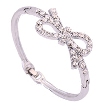 Silver Plated Pretty Bowknot Design Cuff Crystal Bangle Hollow Rhinestone Bracelet Lady Gift SM6