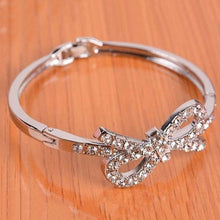 Silver Plated Pretty Bowknot Design Cuff Crystal Bangle Hollow Rhinestone Bracelet Lady Gift SM6