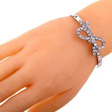 Silver Plated Pretty Bowknot Design Cuff Crystal Bangle Hollow Rhinestone Bracelet Lady Gift SM6
