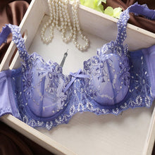 New Fashion Transparent Sexy Bra and Panty Set Plus size Women Lace Ultra-thin Blue Underwear Sets 32-38B SM6