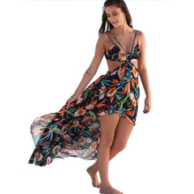 New Women Fashion Sexy Print Chiffion Dress Backless Boho Halter Maxi Beach Hollow Out Wrap Party Dresses SM6