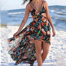 New Women Fashion Sexy Print Chiffion Dress Backless Boho Halter Maxi Beach Hollow Out Wrap Party Dresses SM6