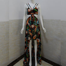 New Women Fashion Sexy Print Chiffion Dress Backless Boho Halter Maxi Beach Hollow Out Wrap Party Dresses SM6