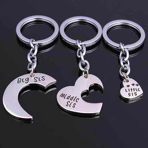 3pc Family Charm Keyring Big Middle Little Sis Sister Heart Keychains Women Girl Friends  SM6