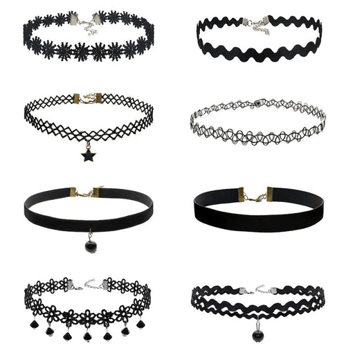 8Pcs Sexy Gothic Punk Collar Necklace Velvet Tattoo Lace Choker With Star Pendant Jewelery For Women SM6