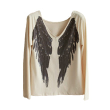 Angel Wings T Shirt Quality Long Sleeve Print Tee Naked Color Back V Neck Wing Pattern Shirt SM6