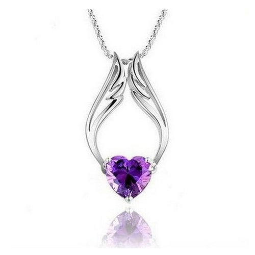 Angle Wing Heart Pendant Necklace Rhinestone Crystal Necklace Women Jewelry 2 Color SM6
