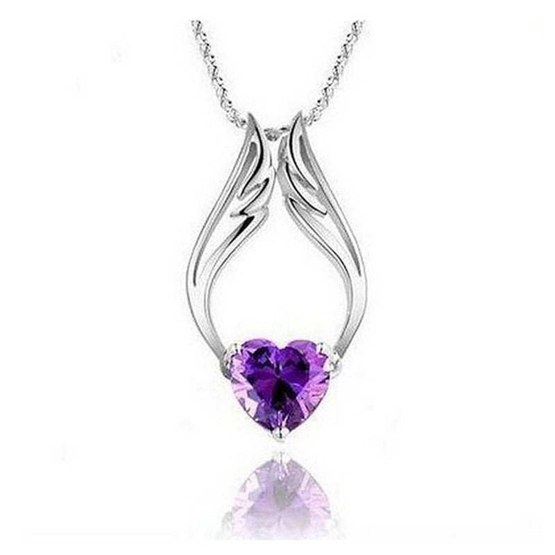 Angle Wing Heart Pendant Necklace Rhinestone Crystal Necklace Women Jewelry 2 Color SM6
