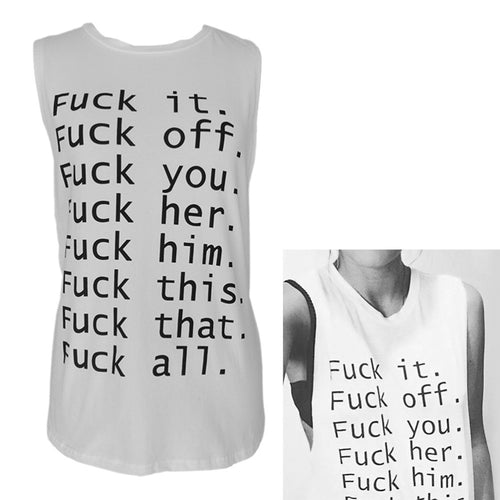 Cool Women Letter T-Shirt White Printing Sleeveless Sweatshirt O-Neck Femme Vogue T-Shirt SM6