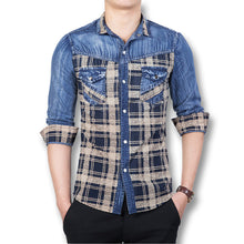 Men Shirts Shirts Long Sleeved Plaid Denim Shirts Casual Slim Fits SM6