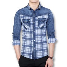 Men Shirts Shirts Long Sleeved Plaid Denim Shirts Casual Slim Fits SM6
