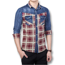 Men Shirts Shirts Long Sleeved Plaid Denim Shirts Casual Slim Fits SM6