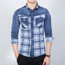 Men Shirts Shirts Long Sleeved Plaid Denim Shirts Casual Slim Fits SM6