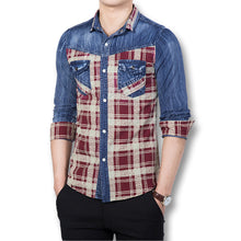 Men Shirts Shirts Long Sleeved Plaid Denim Shirts Casual Slim Fits SM6