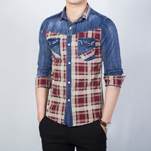 Men Shirts Shirts Long Sleeved Plaid Denim Shirts Casual Slim Fits SM6