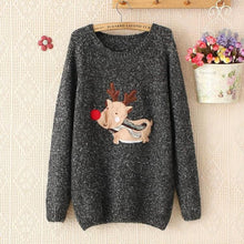 Autum Deer Print Long Sleeve Knitted Women's Sweater Casual Pullover SM6