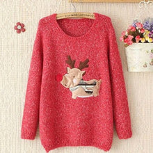 Autum Deer Print Long Sleeve Knitted Women's Sweater Casual Pullover SM6