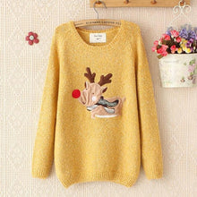 Autum Deer Print Long Sleeve Knitted Women's Sweater Casual Pullover SM6